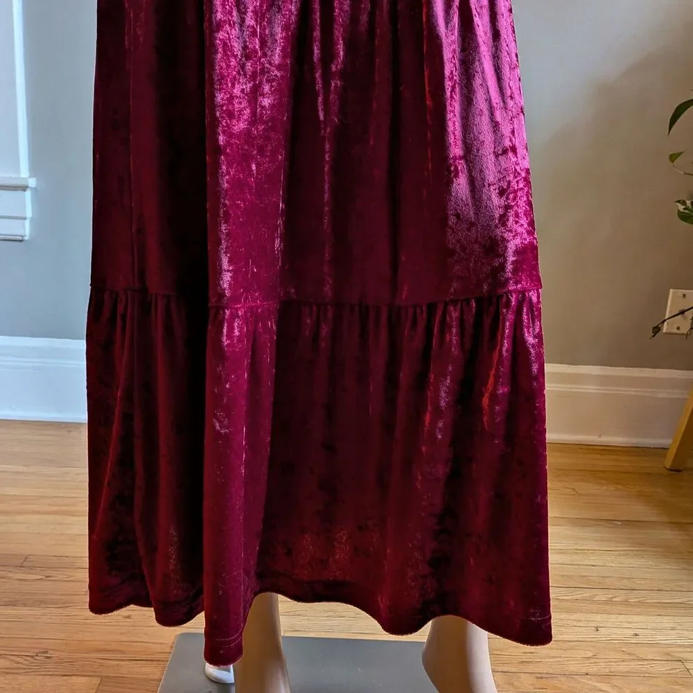 Vintage 90s Teddi Velvet Midi Skirt Tiered Prairie Whimsigoth Autumn Size M
